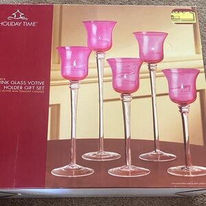 Holiday Time Pink Glass Votive Holder Gift Set